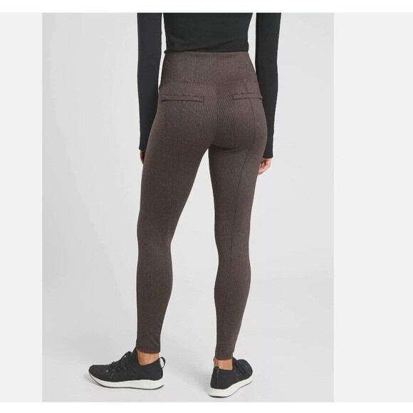SOLD Athleta Delancey Houndstooth Tight Pants Black Brown Large Back Zip Pockets - Picture 7 of 14